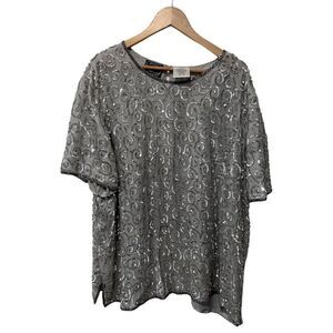 Jean for Joseph Le Bon 100% silk Silver Sequin Blouse Vintage size 30W Grandma